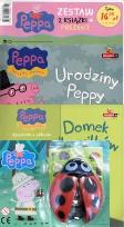Opakowanie Świnka Peppa 2 książki Urodziny Peppy / Domek dla wilków + Biedronka z lupą