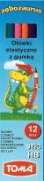 Opakowanie Ołówki elast. kolorowe HB z gumką (12szt) TOMA