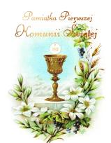 Okładka książki Pamiątka I Komunii Świętej kielich i kwiaty