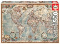 Opakowanie Puzzle 1500 Świat mapa stylizowana polityczna