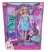 Opakowanie Lalka Fashion Girl 29 cm z ubrankami 6 elementów mix-sukienka turkusowa