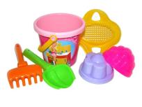 Opakowanie Zestaw Nr229: wiaderko małe z nalepką, sito-kwiatek, szufelka Nr2, grabki Nr2, 2 foremki