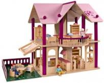 Okładka książki Drewniana Willa z meblami i figurkami