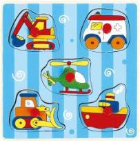 Opakowanie Drewniana układanka z pinezkami mała Pojazdy