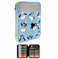 Opakowanie Piórnik MILAN 1-poziomowy duży z wyposażeniem PENGUINS