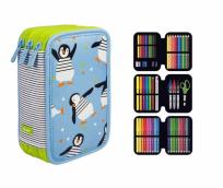 Opakowanie Piórnik MILAN 3-poziomowy z wyposażeniem PENGUINS