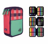 Opakowanie Piórnik MILAN 3-poziomowy z wyposażeniem PULU LAND róż kratka