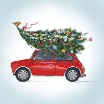 Opakowanie Karnet Swarovski kwadrat Święta Samochód z choinką