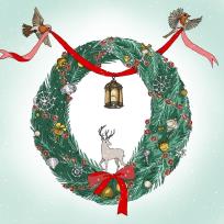 Opakowanie Karnet Swarovski kwadrat Święta Wieniec z lampionem