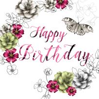 Opakowanie Karnet Swarovski kwadrat Urodziny kwiaty różowe i wapienne