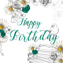 Opakowanie Karnet Swarovski kwadrat Urodziny kwiaty zielone i żółte