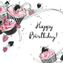 Opakowanie Karnet Swarovski kwadrat Urodziny różowe babeczki