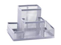Opakowanie Przybornik na biurko Q-Connect 4 przegrody metalowy srebrny