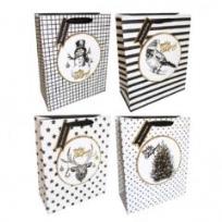 Opakowanie Torebki prezentowe 26x32 biało-czarne świąteczne 12szt