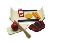 Opakowanie Drewniana deska ze stekiem do krojenia na rzepy