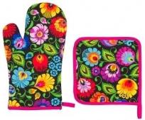 Opakowanie Rękawica + podkładka kuchenna FOLK-łowicka czarna