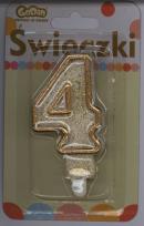 Opakowanie Świeczka cyferka złoty kontur '4'