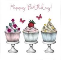 Opakowanie Karnet Swarovski kwadrat Urodziny 3 muffinki