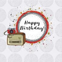 Opakowanie Karnet Swarovski kwadrat Urodziny radio i aparat