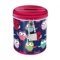 Opakowanie Skarbonka metalowa okrągła sowy