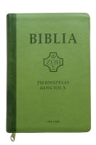 Okładka książki Biblia pierwszego Kościoła z paginat. jasnozielona
