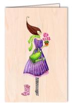 Opakowanie Karnet drewniany C6 + koperta Kobieta z konewką