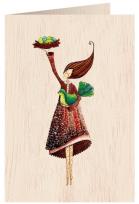 Opakowanie Karnet drewniany C6 + koperta Kobieta z ptaszkiem