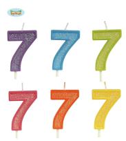 Opakowanie Brokatowa cyfra 7 świeczka na tort 4cm Mix kolorów