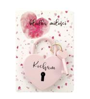 Opakowanie Kłódka miłości różowa z hasłem Kocham