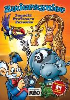 Okładka książki Zwierzyniec Zagadki Profesora Rozumka + naklejki