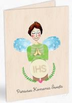 Opakowanie Karnet drewniany C6 Komunia chłopiec + koperta