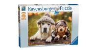 Opakowanie Puzzle 500 Pies i pluszak w czapkach