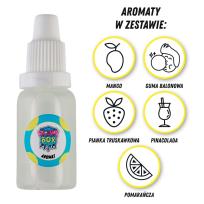 Opakowanie AROMATY 15ML ZESTAW NR 4 - 5 SZTUK (MANGO/GUMA BALONOWA/PIANKA TRUSKAWKOWA/PINACOLADA/POMARANCZA)