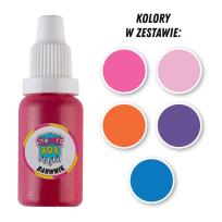 Opakowanie BARWNIKI W PŁYNIE 15ML ZESTAW NR 2 - 5 KOLORÓW (RÓŻOWY/BABY PINK/POMARAŃCZOWY/FIOLETOWY/NIEBIESKI)