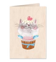 Opakowanie Karnet drewniany C6 + koperta Kot z sercem