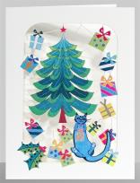 Opakowanie Karnet XP42 wycinany + koperta Święta Kot choinka