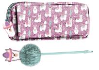 Opakowanie PIÓRNIK BROKATOWY + DŁUGOPIS Z POMPONEM I OZDOBĄ PASO LAMA PP19LA-3265