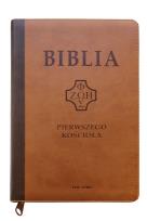 Okładka książki Biblia pierwszego Kościoła z paginat. ciemnybrąz