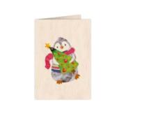 Opakowanie Karnet drewniany C6 + koperta Święta Pingwin