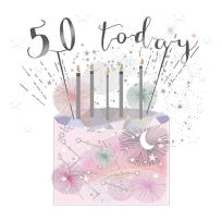 Opakowanie Karnet kwadrat mały z kopertą Urodziny 50 świeczki