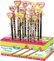 Opakowanie Ołówek okrągły HB z gumką serce (24szt) 88028