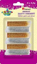 Opakowanie Brokat w fiolkach złoty i srebrny 6szt