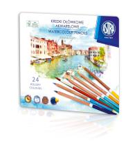 Opakowanie Kredki Astra akwarelowe z drewna cedrowego w metalowym pudełku Prestige 24 kolorów