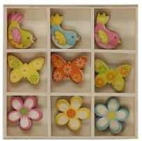 Opakowanie Drewniane dekoracje w pudełku mix wzorów 27szt