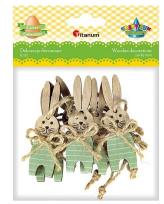 Opakowanie Drewniane zawieszki zajączki natural.zielone 6szt