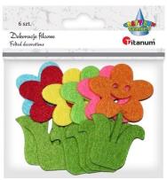 Opakowanie Filcowe kwiatki z łodygami 46x70mm mix 6szt