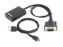 Opakowanie Adapter GEMBIRD A-VGA-HDMI-01 (HDMI F - D-Sub (VGA), Jack stereo 3,5 mm, USB 2.0 M; 0,15m; kolor czarny)