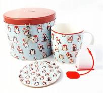 Opakowanie Kubek w puszce skarbonce - Pingwiny