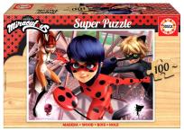 Opakowanie Puzzle 100 Miraculum Biedronka i Czarny Kot drewno