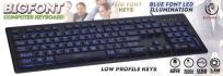 Opakowanie REBELTEC PEŁNOWYMIAROWA KLAWIATURA 104 KLAWISZE PODŚWIETLANA NA NIEBIESKO BIGFONT